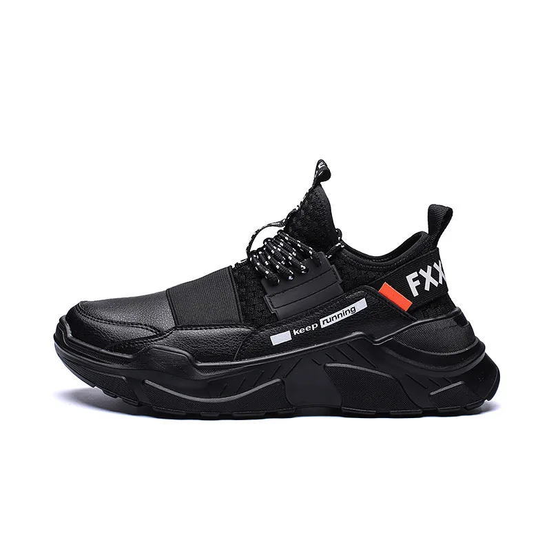 Уличная мужская повседневная обувь дышащие модные кроссовки на шнуровке для мужчин - Цвет: Black