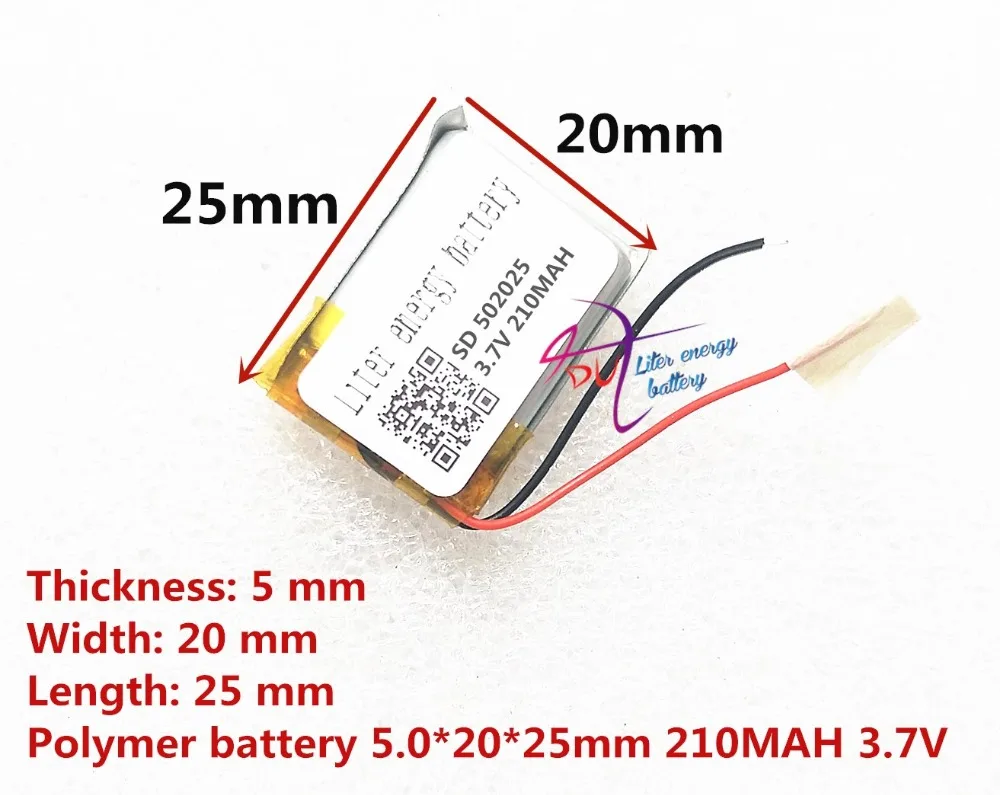 3,7 в литий-полимерный аккумулятор 052025 502025 210 мАч MP3 MP4 MP5 gps Bluetooth гарнитура аккумуляторные батареи