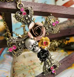 Мода Великолепный многоцветный Череп крест цветок сплав Винтаж античный Lucky кулон + бесплатная цепи цепочки и ожерелья модные украшения
