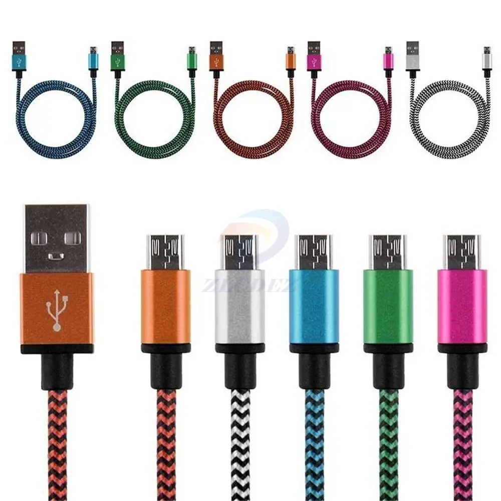 

1m 2m 3m Braided Micro typeC 8pin USB Charger Cable Fabric Data Sync Lead cable for samsung/iphone type C 200pcs