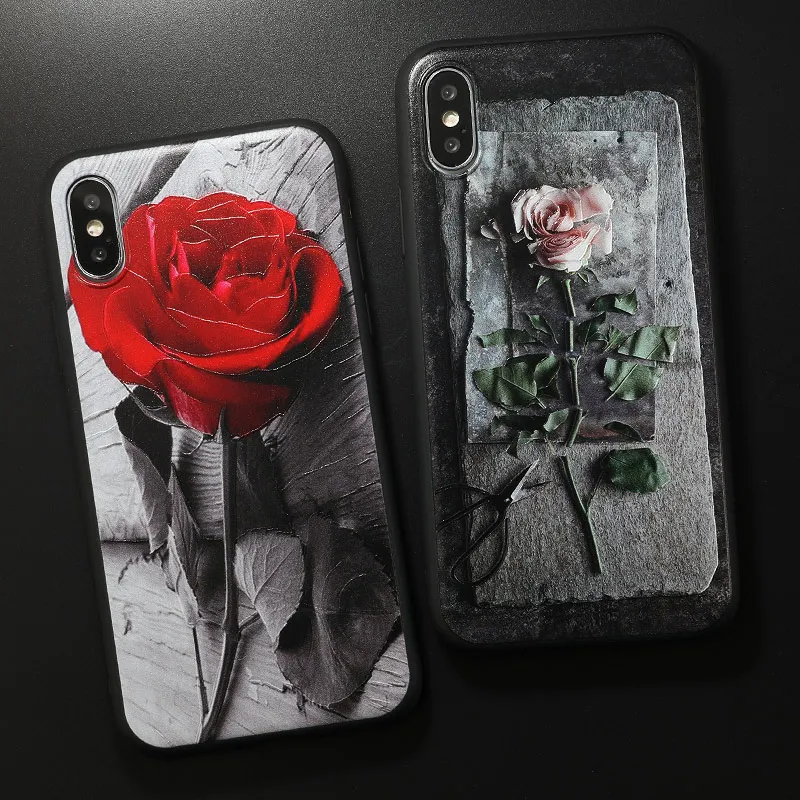 

SoCouple Case For iPhone XS Max XR Red Rose Flower Phone Cases For iPhone X 8 7 6 6S Plus 3D Relief Soft TPU Back Cover