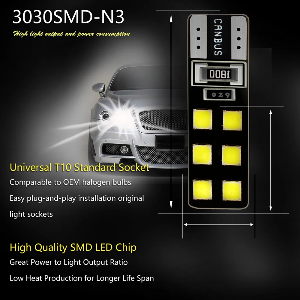 2 шт. Оптовая Продажа T10 led CANBUS 12led 5730smd Автомобильный Свет t10 w5w широкая ширина