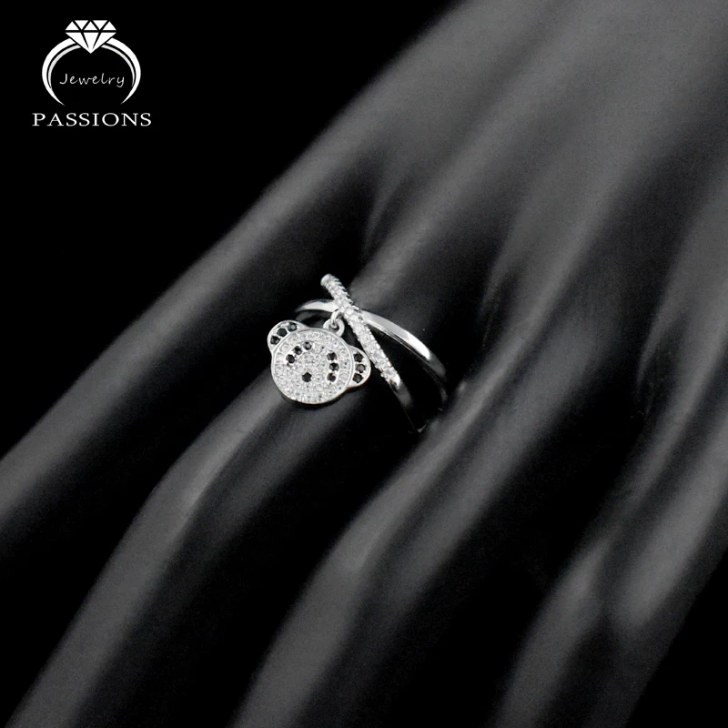 Новая мода, открытые регулируемые серебряные кольца, простая Подвеска панды, дизайнерские кольца для женщин и девушек,, ювелирные изделия