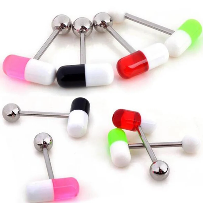 1 Piece Unique Capsule Pills Design Acrylic Tragus Piercing 1.4*19mm Surgical Stainless Steel Body Piercing Tongue Rings - Image 3
