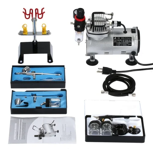 

Dual-Action Airbrush Kit +Air Compressor paint Spray gun Air-Brush Set sandblaster Tattoo Nail Art Supply w/Cleaning Brush