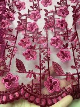 

2018 New Style Pink Color French Net Lace Fabric 3D Flower African Tulle Mesh Lace Fabric High Quality African Lace Fabric