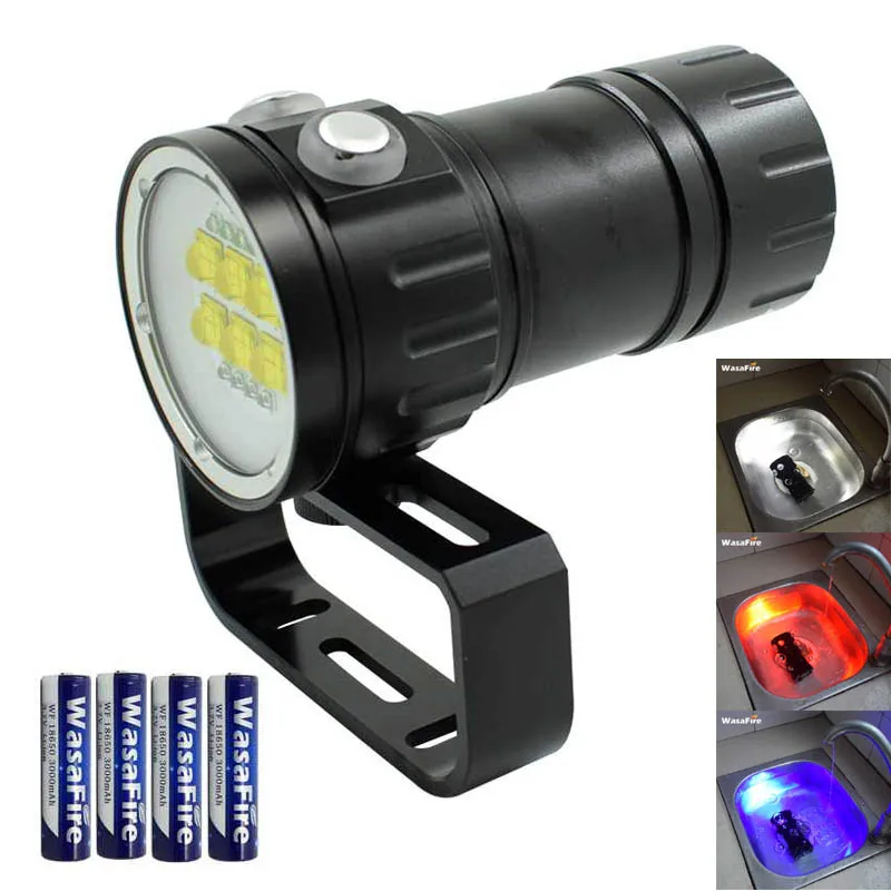 

New LED Diving Torch Underwater Photography Video Flashlight White Red Blue Light Dive Torch Light Lamp for Diving 18650 Battery