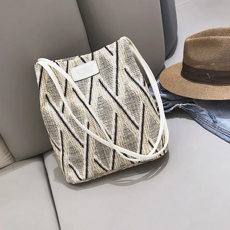 New Summer Beach Women Handbag INS Popular Female Casual Straw Bags Large Lady Travel Shoulder Bag Handmade Knitted Tote SS3344 (17)