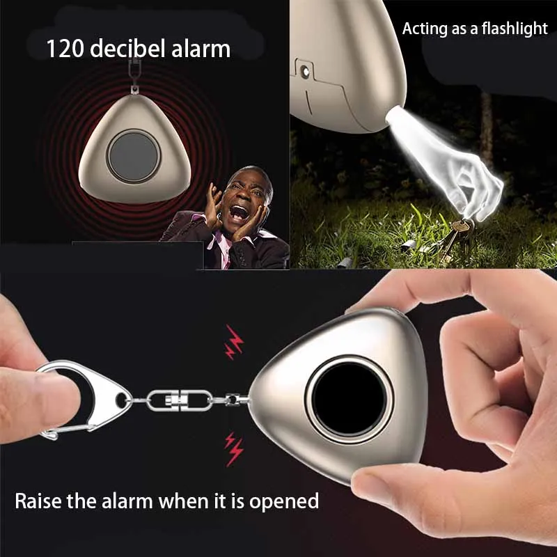 120dB Triangled Multi-functional Personal Alarm Safety Security Rape Alarm with Key Chain Self Defense Emergency Supplies