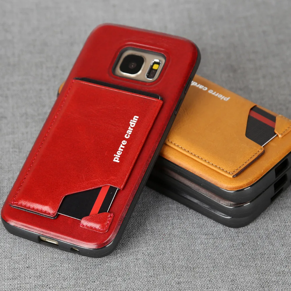 

Pierre Cardin Genuine Leather Case Slim Card Holder Stand Flip Leather back Cover Case For Samsung Galaxy S7/S7 Edge Phone Case
