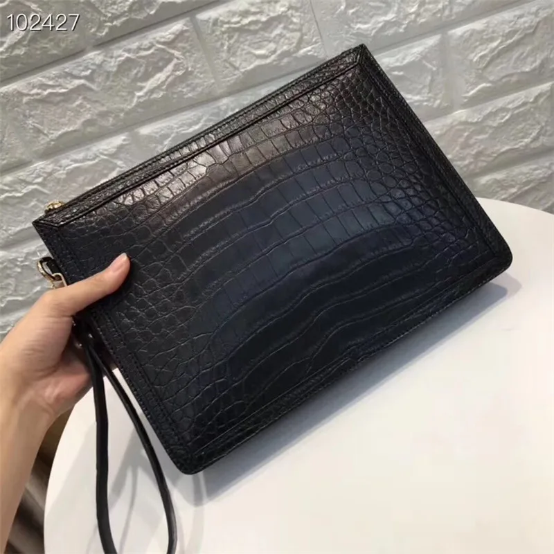 

Authentic Crocodile Belly Skin Businessmen Wristlets Clutch Card Purse Genuine Real Alligator Leather Male Large Laptop Case Bag