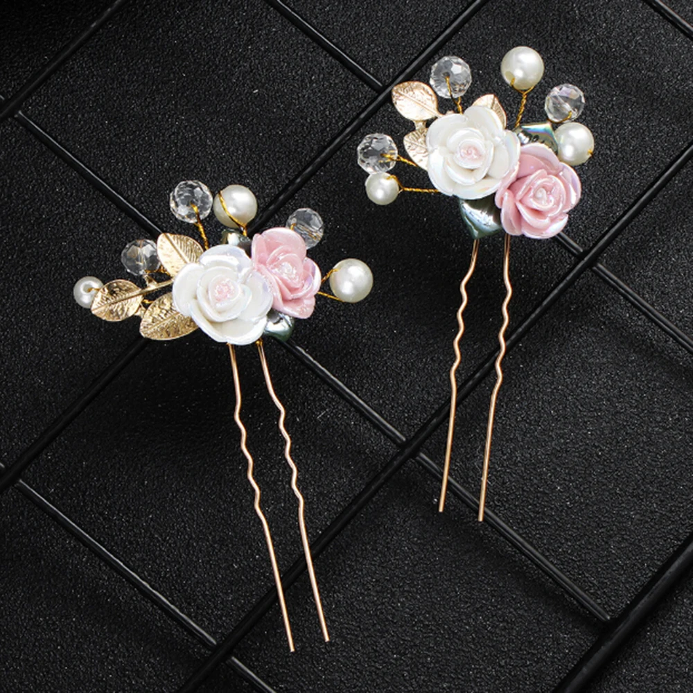 

New Fashion Bridal Hair Accessories Pearl Beaded Crystal Hairpin Flower Leaf Hair Pin Stick Wedding Jewelry Hair Ornaments