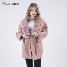 Пальто из натуральной овечьей шерсти; куртка из натуральной кожи; удобное шерстяное Женское пальто средней длинны