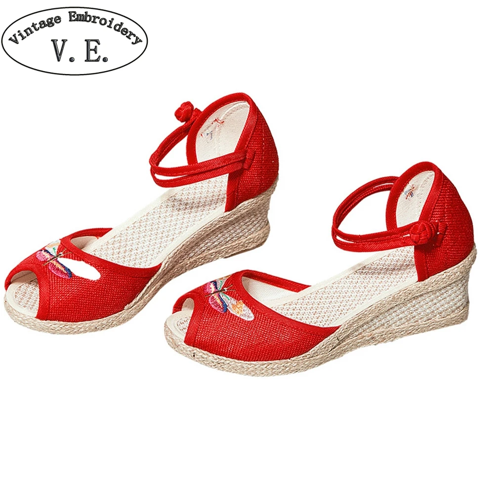 

Summer Peep Toe Wedge Women Sandals High-heeled Butterfly Embroidered Sandal Women Summer Footwear Sandalias Mujer 2019