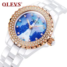 Olevs genuine Women watch gold plated Fashion luxurious ladies watch with rhinestone ceramic Waterproof Quartz dress table clock