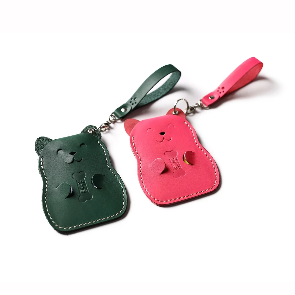 Latest Cute Puppy Italian Leather Card Holder with Key Chain Top