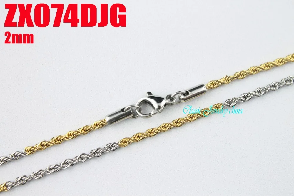 

200pcs 2mm diameter golden color stainless steel necklace twist chain steel rope chain man's lady fashion jewelry ZX074DJG