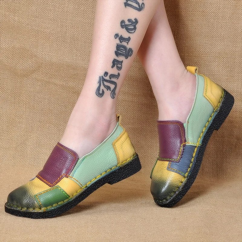 

women 2017spring autumn genuine leather flat heel slip on boat shoes female espadrilles moccasins loafers big plus size 41 AH806