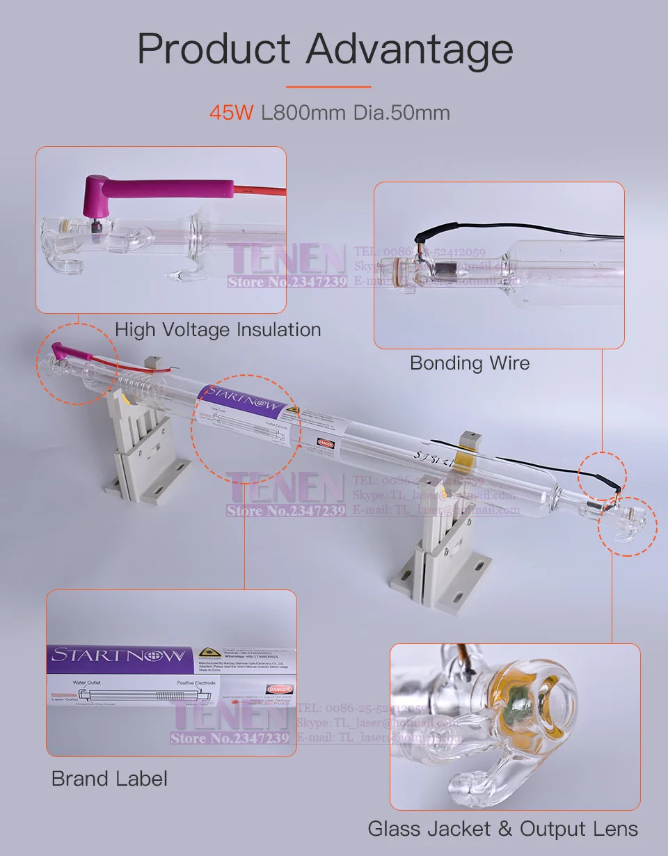 CO2 Стекло лазерная трубка 45 W 800 мм Dia.50 лазерной лампы для лазерной прорезной сегмент гравировка маркер детали машины для резки двойной посылка