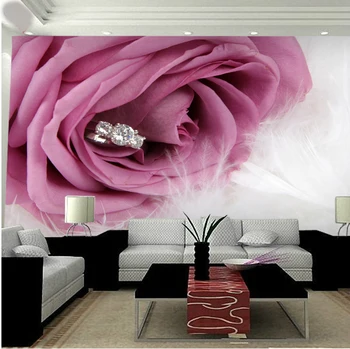 

Large Romantic Pink Rose 5d Papel Flower Mural Diamond Feather 3d Photo Murals Wallpaper for Bedroom Background 3d Wall Mural