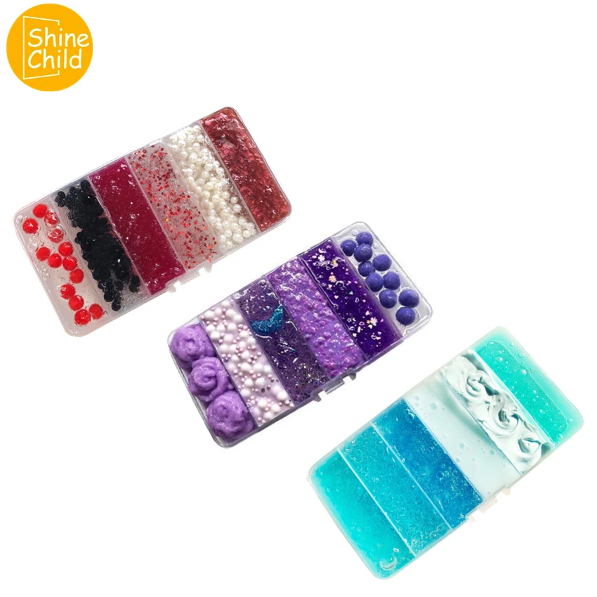 

DIY 6 Grid Colors Slime Nontoxic Soft Playdough Charm Glue Modelling Hand Gum Container Plasticine kit Play Toys For Child Gifts