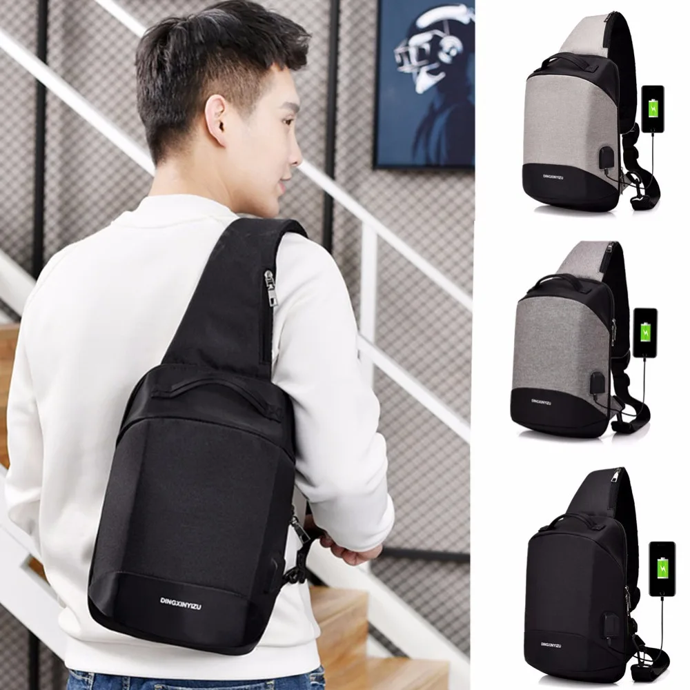

USB Sling Bag for Men Women Chest Bag Large Capacity Waterproof Summer Short Trip Messengers Crossbody Bags 2019