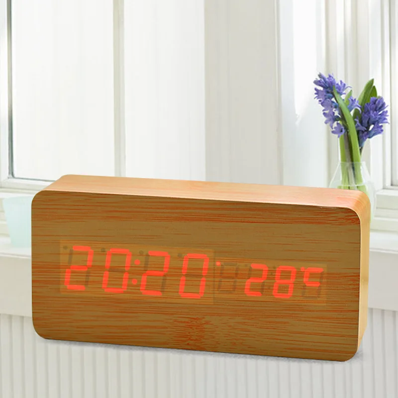 

16 Options Desktop Wood Living Room Electronic Multifunction LED Display Desk Alarm Clock