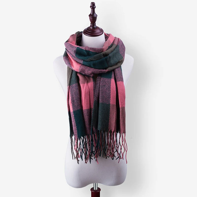 Новая мода зимний шарф для Для женщин Элитный бренд клетчатой кашемировый шарф Для женщин шерстяной плед Одеяло шарф пашмины Обёрточная бумага шали