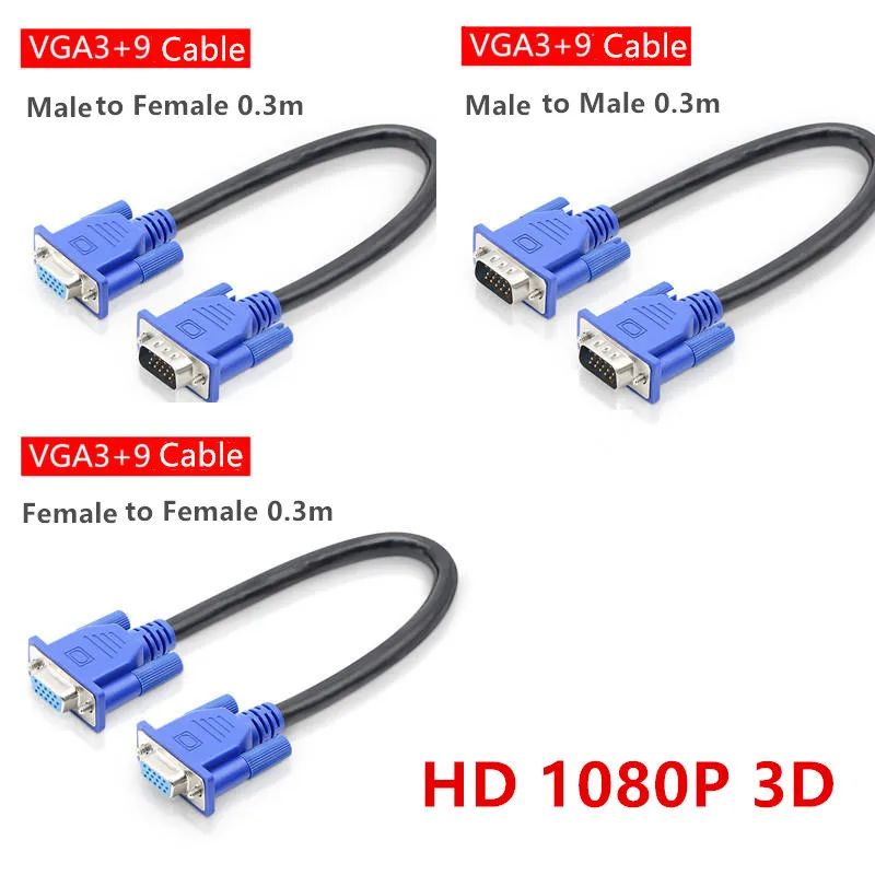 HD15Pin VGA D-Sub Short Video Cable Cord Male to M/M Female and for Monitor PC 30cm cable | Компьютеры и офис