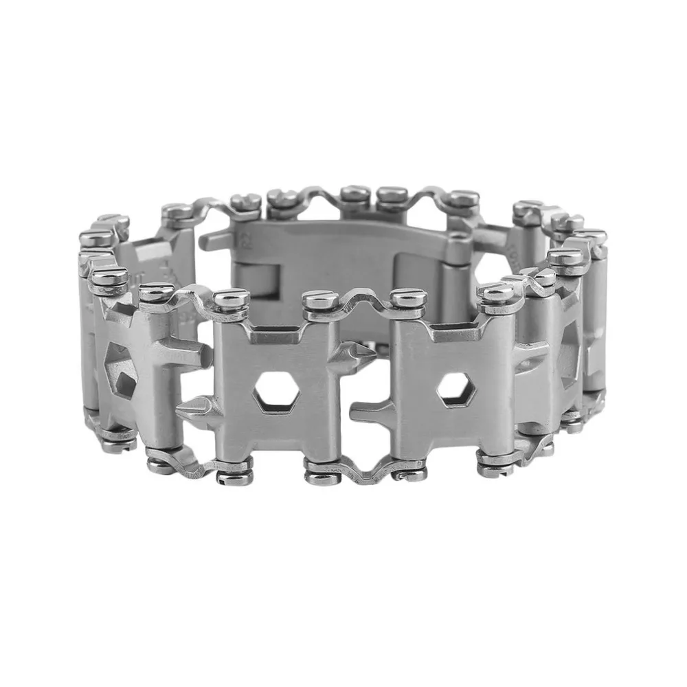 

29 In 1 Stainless Steel Multifunctional Bracelet Wristband Screwdriver Bottle Opener Outdoor Survival Emergency Tool Silver