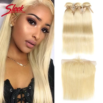 

Sleek 613 Honey Blonde Bundles With Frontal Human Hair Bundles Blonde Malaysia Straight Hair 3/4 Bundles With Frontal Closure