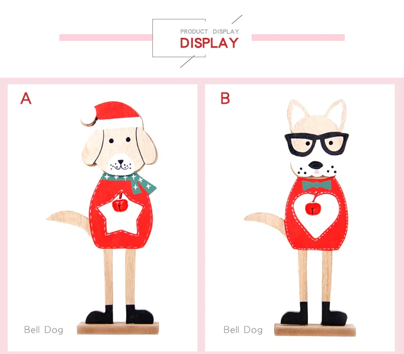 04 2019 Merry Christmas Wooden dog Ornaments Room Wall Hanging Accessories For Home Table Desktop Stand Decor Santa Bells Dog Gifts