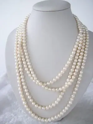 

FREE SHIPPING 7-8mm White Akoya Cultured Pearl Necklace 70" AAA