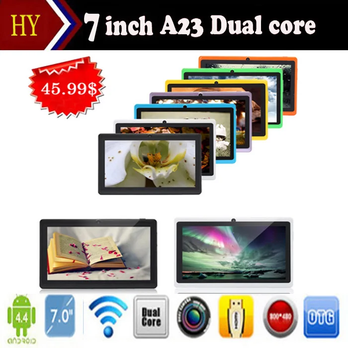 

DHL free shipping 5pcs/lot Q88 allwinner A23 Quadl Core 1.5GHz Android 4.4512MB 4GB Dual camera 2800mah Tablet pc 9 Colors