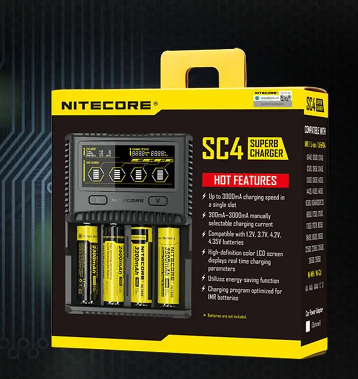 Оригинальное NITECORE SC4 Интеллектуальное Быстрое зарядное устройство с 4 слотами 6A общий выход для IMR 18650 14450 16340 AA батареи - Цвет: SC4