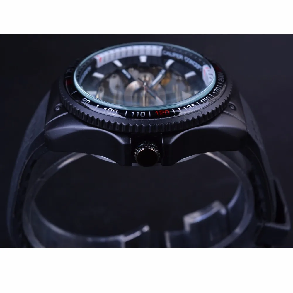 Forsining 2016 Rotating Bezel Sport Design Silicone Band Men Watches Top Brand Luxury Automatic Black Fashion Casual Watch Clock