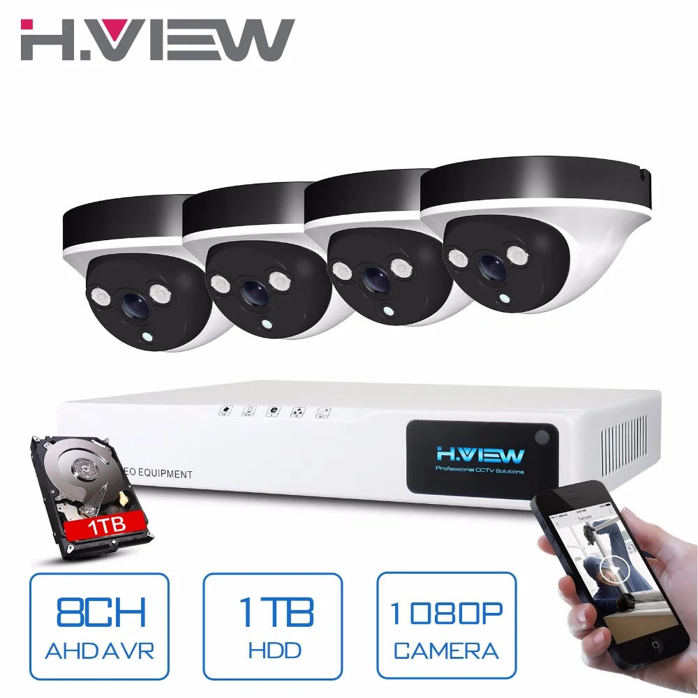 

H.View Security Camera System 8ch CCTV System 4 x 1080P CCTV Camera Surveillance System Kit Camaras Seguridad Home 1TB HDD