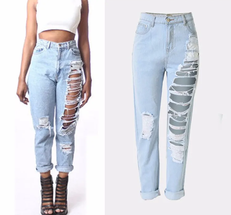 one side ripped jeans