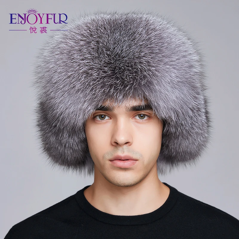 ENJOYFUR winter hat earflap men real fox fur hats men russian ushanka