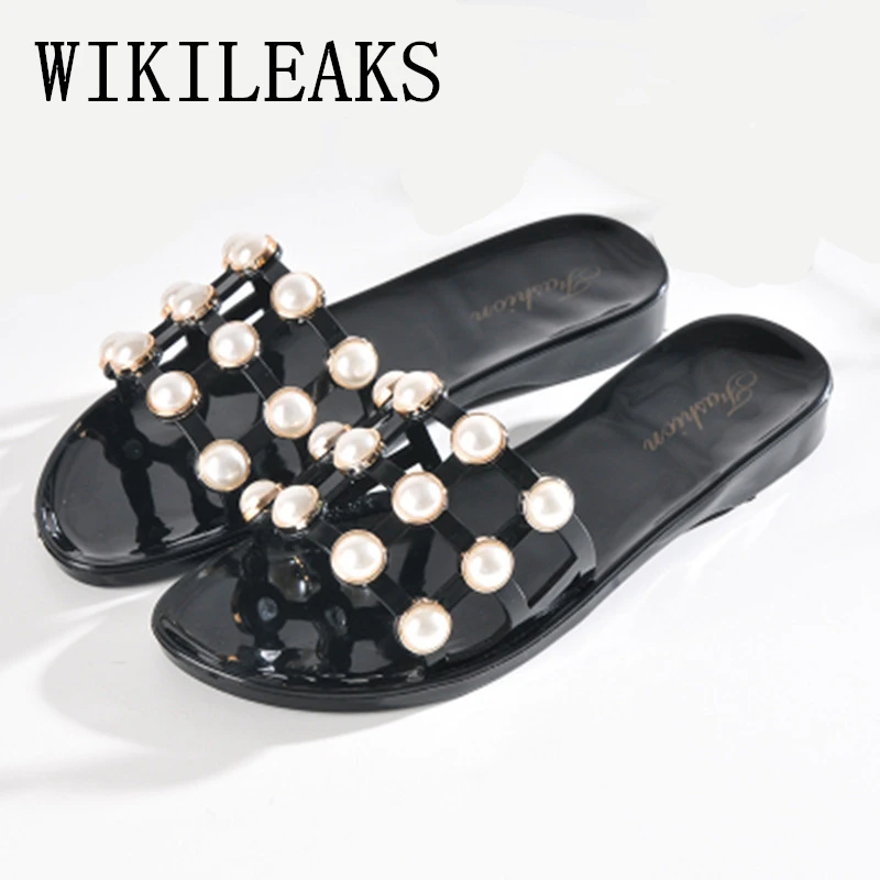 

2019 summer shoes pearl slippers women designer slides beach shoes zapatos mujer sandalias luxury brand slipper women flip flops
