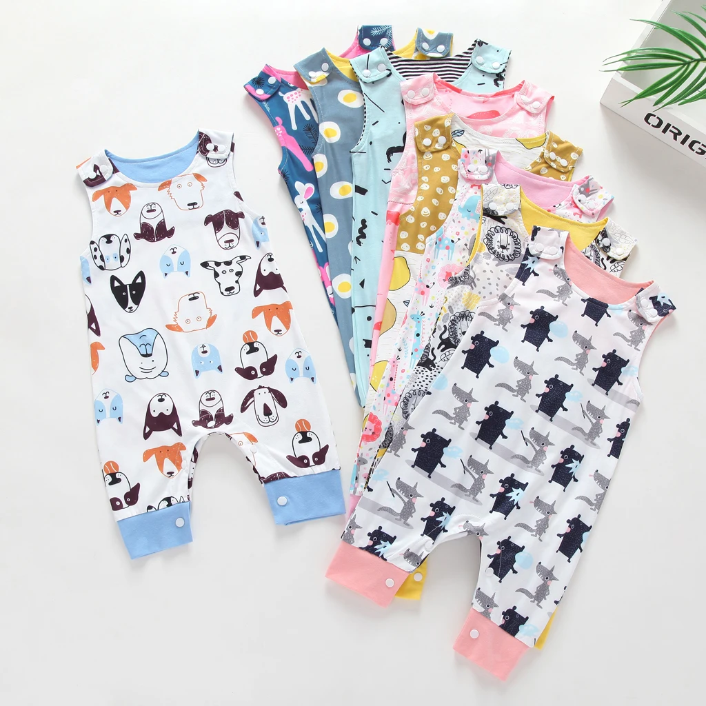

2019 New Baby Newborn Children Toddler Clothes Sleeveless Romper Kids Boys Girls Print Dog Playsuit Animal Whale Jumpsuit