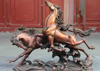 

15 China Royal Pure Red Bronze Copper Feng shui Lucky Two War Horse Steed Statue