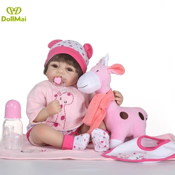 

22"girl doll reborn babies silicone vinyl children toy pink blanket real reborn doll cute toy bebe alive reborn babies dolls