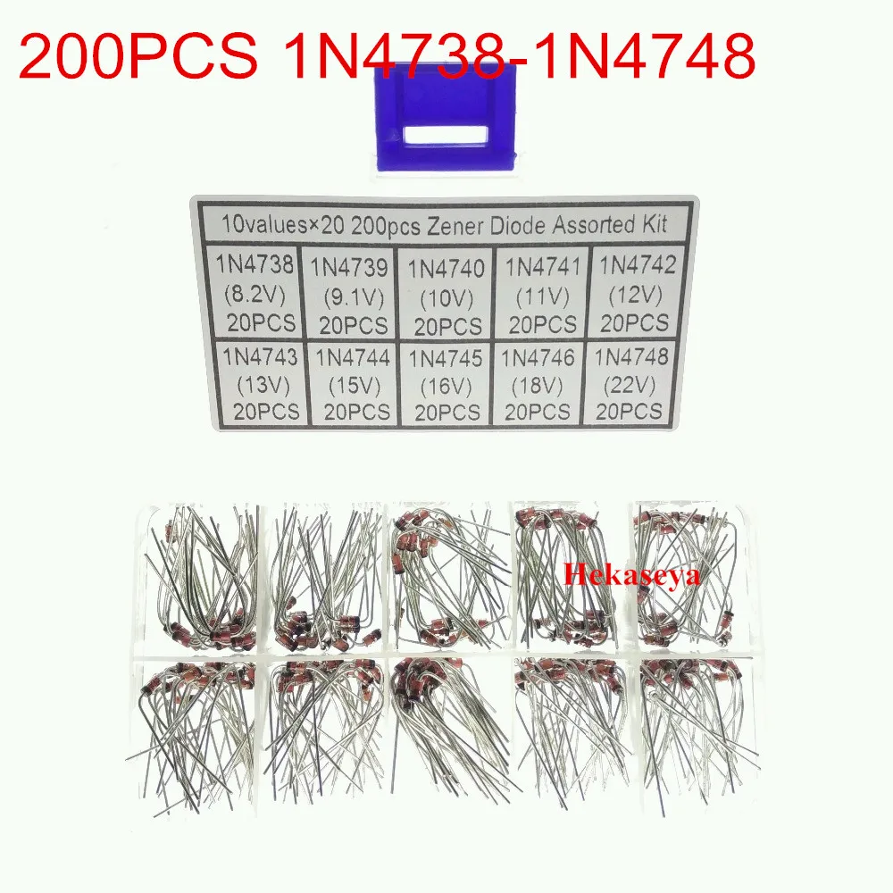 

10 Values 200pcs (1N4738~1N4748) 1N4739 1N4740 1N4741 1N4742 1N4743 1N4744 1N4745 1N4746 Zener Diode Assortment Electronic Kit