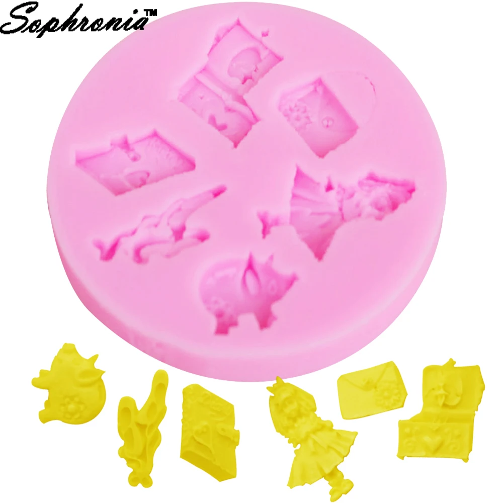 

10PCS/SET M379 Cartoon Girl Music Box Pig Book Silicone Cake Mold Party Wedding Fondant Cake Tools Sugar Paste Chocolate6.7*1CM