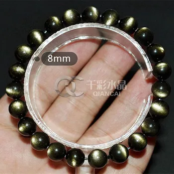 

Genuine Natural Gold Obsidian Gemstone Bracelet 8mm Round Beads Stretch Bracelets Man Lady Best Gift AAAAA