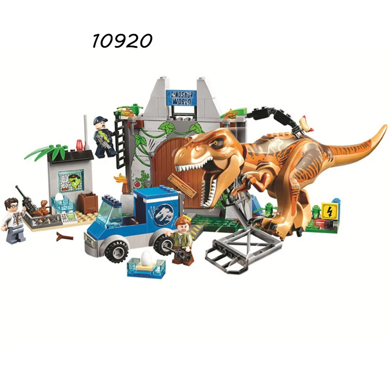 

2018 New legoing 10758 168pcs Jurassic World Dinosaurs Tyrannosaurus Rex Breakout Building Block Toys For Children Bela 10920