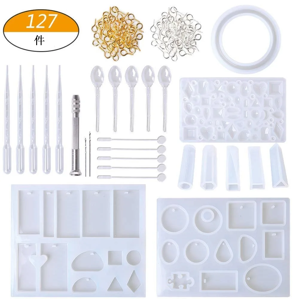 

Jewellery Making Starter Kit-Epoxy Resin Silicone Mold and Findings Accessories Set-Pendant Earring Bracelet findings-127pcs