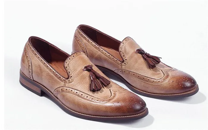 Pic A Dedo as Borla Oxford Partido Vestido on Hombres Zapatos Mano Cuero Bullock Pie Hecho Redonda De Pic as Negro Negocios Del Tallado Slip Todo qxwAYAtOS