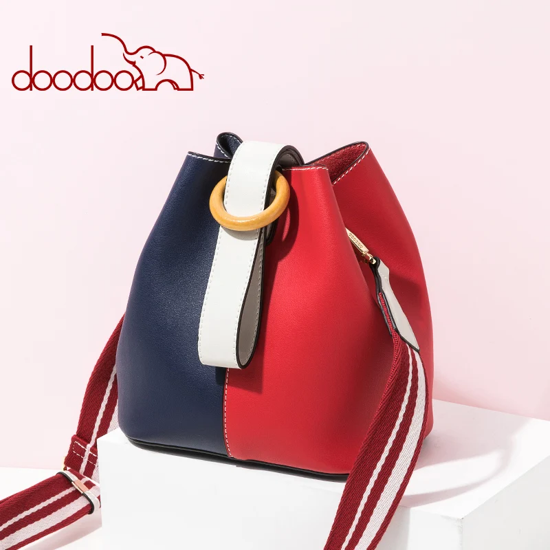 

Hot sell women fashion pu bucket shoulder bags with the wristband patchwork 2 colors D7557